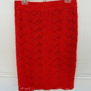 Orange Floral Lace Ann Taylor Pencil Skirt - Size 6